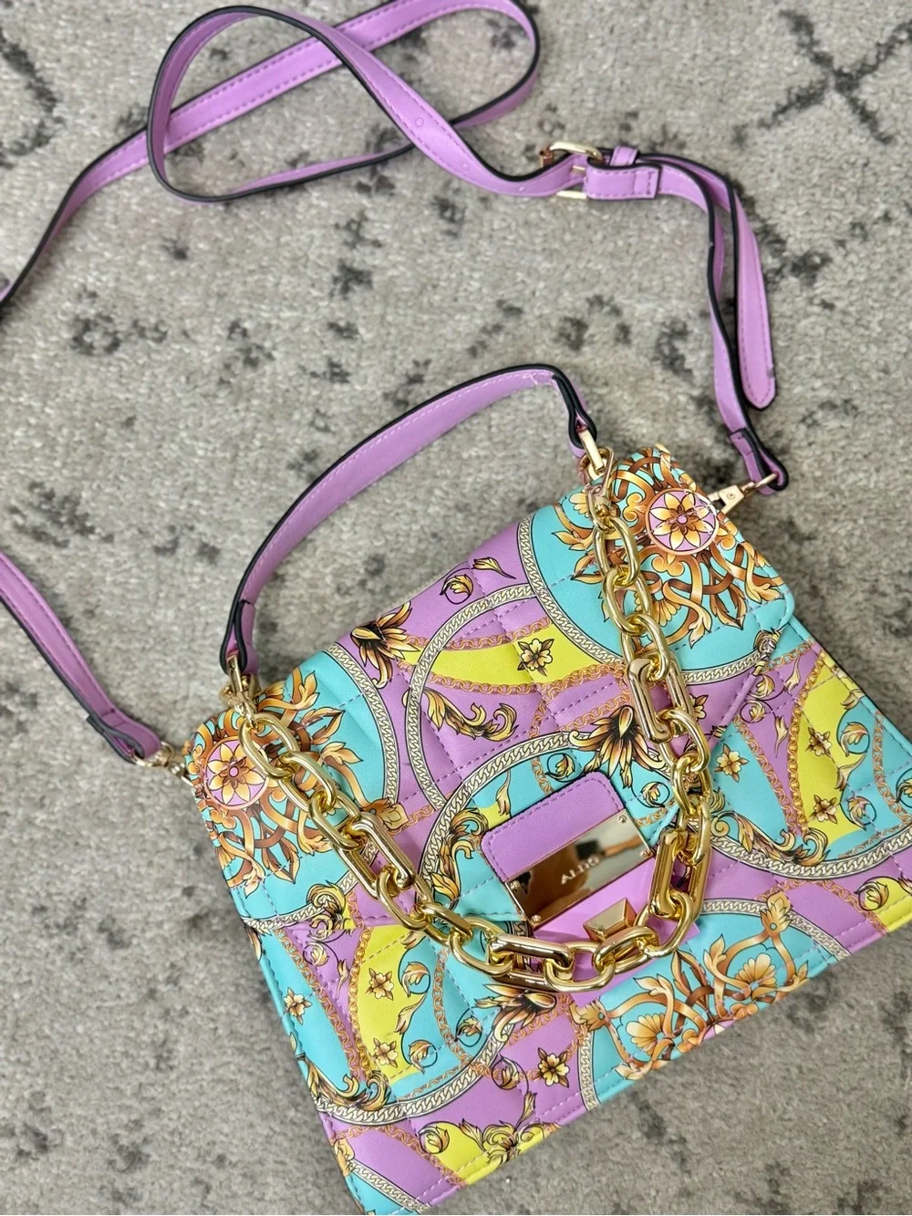 NWOT Pastel Floral Chain-Accent Top Handle Kamelia Bag by ALDO